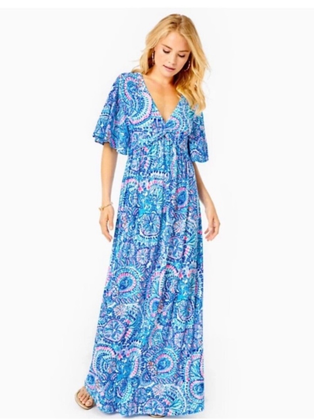 Lilly Pulitzer Minka Maxi Dress Commotion in The Ocean Blue Grotto Size 6 pink